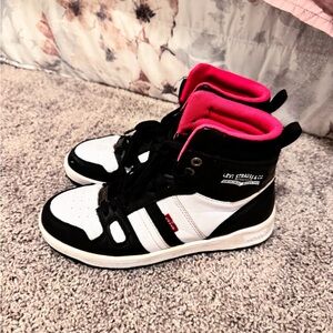 Levi's Black and White High-Top Sneakers with Pink Accents